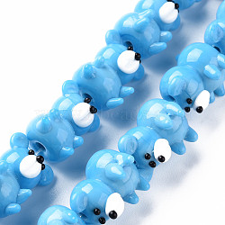 Opaque Handmade Bumpy Lampwork Beads Strands, Bear, Deep Sky Blue, 19~20x14.5~16.5x16~17.5mm, Hole: 2mm, about 25pcs/strand, 10.79 inch(27.4cm)(LAMP-T007-19-A02)