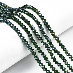 Electroplate Glass Beads Strands, AB Color Plated, Faceted, Rondelle, Dark Green, 2.3~2.7x2mm, Hole: 0.4mm, about 150~155pcs/strand, 12.60~12.99 inch(32~33cm)(EGLA-A044-T1mm-B24)