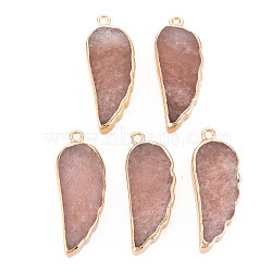 Natural Agate Pendants, with Light Gold Plated Iron Findings, Wing, Dyed & Heated, Rosy Brown, 33~33.5x12~13x5~6mm, Hole: 1.8mm(G-N326-127-B03)