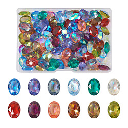 120Pcs 12 Colors Transparent Pointed Back Resin Rhinestone Cabochons, Faceted, Oval, Mixed Color, 14x10x6mm, 10pcs/color(KY-CW0001-01)