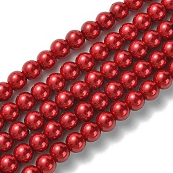 Eco-Friendly Dyed Glass Pearl Bead Strands, Round, Cotton Cord Threaded, Crimson, 6mm, Hole: 1.2~1.5mm, about 70pcs/strand, 15.7 inch(HY-A008-6mm-RB084)