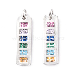 Brass Micro Pave Colorful Cubic Zirconia Pendants,  Cadmium Free & Lead Free, Rectangle, Real Platinum Plated, 29x8.5x1.5mm, Hole: 4.4mm(X-KK-B048-01P)