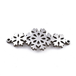 304 Stainless Steel Link Connectors, Laser Cut, Snowflake, Stainless Steel Color, 11x28.5x1.5mm, Hole: 1.2mm(STAS-T059-17P)