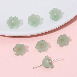 10Pcs Gradient Color Transparent Glass Bead Caps, Six-Petal Flowers, Orchid, Dark Sea Green, 12x7mm(PW-WG464DA-03)