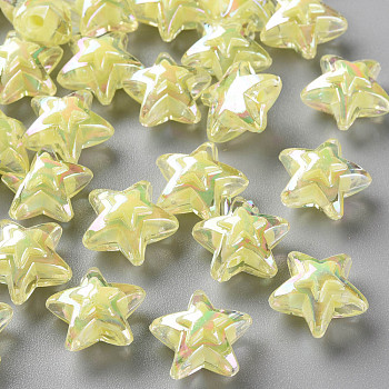 Transparent Acrylic Beads, Bead in Bead, AB Color, Star, Light Yellow, 15.5x16x9.5mm, Hole: 3mm, about 569pcs/500g