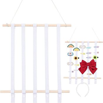 Hanging Hair Pin Storage Frame, Hair Bow Holder, with Plastic Hook, Wooden Sticks & Polyester Ribbon, Rectangle, White, 3.1~89x1.4~2.2x0.2~1.4cm, 9pcs/set