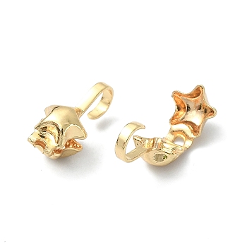 Brass Bead Tips, Calotte Ends, Clamshell Knot Cover, Star, Real 18K Gold Plated, 15x5mm, Hole: 3mm, Inner Diameter: 3x3mm