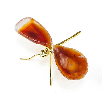 Dyed Natural Agate Slice Display Decorations, Reiki Energy Stone Statue, Dragonfly, Sienna, 110~160x80x28mm