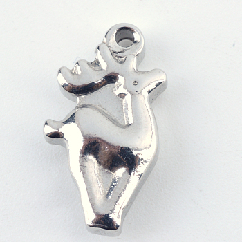 201 Stainless Steel Christmas Reindeer/Stag Pendants, Stainless Steel Color, 17x10x4mm, Hole: 1.5mm