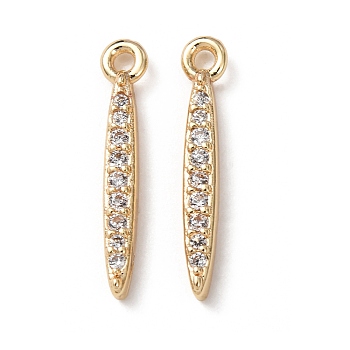 Brass Micro Pave Clear Cubic Zirconia Pendants, Long-Lasting Plated, Rack Plating, Stick Charms, Golden, 16.5x3x2mm, Hole: 1.2mm