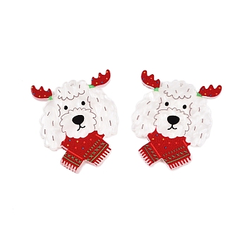 Christmas Theme Printing Acrylic Pendants, Sheep, 38.5x33.5x2.5mm, Hole: 1.6mm