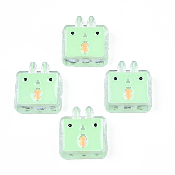 Transparent Acrylic Beads, with Enamel, Rabbit, Pale Green, 24x22x8mm, Hole: 3mm