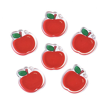 Translucent Acrylic Pendants, Double-Faced Printed, Apple, Red, 21x19.5x2mm, Hole: 2mm