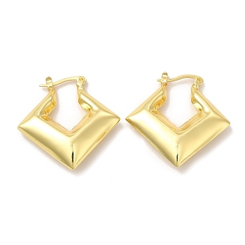Rack Plating Brass Rhombus Hoop Earrings for Women, Lead Free & Cadmium Free, Real 18K Gold Plated, 30.5x30x7.5mm, Pin: 0.7mm