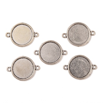 Tibetan Style Alloy Flat Round Cabochon Connector Settings, Cadmium Free & Lead Free, Antique Silver, Tray: 18mm, 29x21x2mm, Hole: 2mm