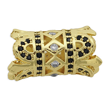 Brass Micro Pave Cubic Zirconia European Beads, Column, Light Gold, 17.5x10mm, Hole: 5.5mm, 3pcs/bag