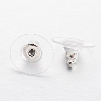 Brass Plastic Ear Nuts, Bullet Clutch Earring Backs with Pad, for Stablizing Heavy Post Earrings, Platinum, 11.5x6mm, Hole: 1mm
