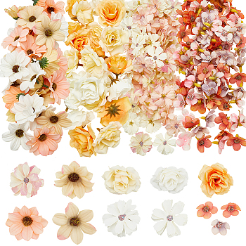 WADORN 234Pcs 12 Styles Cloth Imitation Daisy Blossom, Artificial Flower Heads, Festival & Party Supplies, Mixed Color, 23~60x10~36mm, Hole: 2~2.5mm