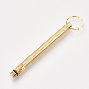 Portable Pocket 201 Stainless Steel Toothpick keychain, with Brass Holder, Iron key Ring, for Outdoor Picnic Camping Supply, Column, Golden, 69x6mm, Ring: 15x1.5mm, Awl: 115x6mm