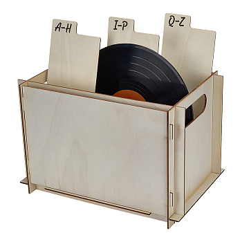 Wooden Storage Boxes with Hole Handles for Music Records, Rectangle, Pale Goldenrod, 24.5x25.4x38cm