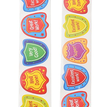 6 Styles Self-Adhesive Paper Cartoon Reward Stickers, Stickers for Students, Word, 25x24mm, 500pcs/roll