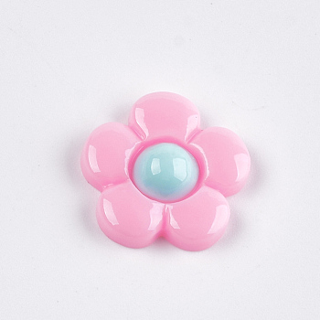 Resin Cabochons, Flower, Hot Pink, 20x20~21x5~6mm