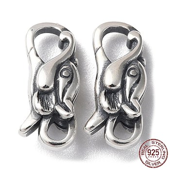 925 Thailand Sterling Silver Lobster Claw Clasps, Elephant, Antique Silver, 17x8x5mm, Hole: 2.5x2mm
