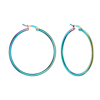 304 Stainless Steel Big Hoop Earrings, Hypoallergenic Earrings, Ring Shape, Rainbow Color, 12 Gauge, 44~46x2mm, Pin: 0.7~1.3x0.68mm