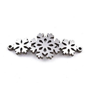304 Stainless Steel Link Connectors, Laser Cut, Snowflake, Stainless Steel Color, 11x28.5x1.5mm, Hole: 1.2mm