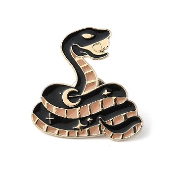 Enamel Pin, Alloy Brooches for Backpack Clothes, Cadmium Free & Lead Free, Snake, Golden, 30x30x1.5mm
