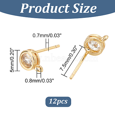 6 Pairs Rack Plating Brass Micro Pave Cubic Zirconia Stud Earring Findings(KK-DC0001-35)-2