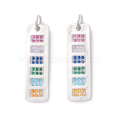 Real Platinum Plated Colorful Rectangle Brass+Cubic Zirconia Pendants