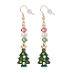 Pendientes colgantes de árbol de Navidad esmaltado con perlas de vidrio(EJEW-JE04961-04)-1