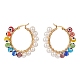 Shell Pearl & Evil Eye Lampwork Beaded Hoop Earrings(EJEW-TA00115)-3