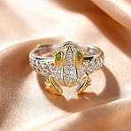 Brass with Crystal Rhinestone Finger Rings, Golden Toad, Platinum & Golden, Inner Diameter: Adjustable(FS-WG7BD91-01)