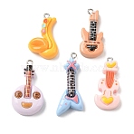 Printed Opaque Resin Imitation Musical Instrument Pendants, Mixed Shapes Charm, with Platinum Tone Iron Loop, Mixed Color, 30.5x15x7mm, Hole: 2mm(RE-CBADD3D-02)