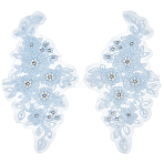 1Pair Flower Shape Polyester & Sequin Embroidery Cloth Iron On Patches, Costume Accessories, Paillette Appliques, with ABS Imitation Pearl, Sky Blue, 340x160x1~7mm(DIY-CY0003-82A)