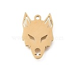 304 Stainless Steel Pendants, Wolf Charms, Cut-Out, Real 18K Gold Plated, 19x12x1mm, Hole: 1.4mm(SA-CBA4CE0-12G)