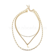 3Pcs 3 Style Brass Initial Letter L 304 Stainless Steel Pendant Necklaces Set, Brass Curb & Paperclip Chains Stackable Necklaces for Women, Golden, 14.57~21.65 inch(37~55cm), 1Pc/style(NJEW-JN04010)