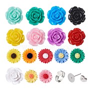 DIY Earring & Ring Making, with Flower Resin Cabochons, 304 Stainless Steel Ear Nuts & Stud Earring Findings, Iron Pad Ring Base Findings, Mixed Color, 6x45x3.5mm, Hole: 1mm(DIY-TA0004-01P)