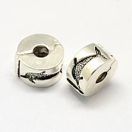 Alloy European Style Clasps, Column with Dolphin, Antique Silver, 10x6mm, Hole: 3mm(PDLC-R001-09AS)