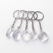 Natural Crystal Keychain, with Iron Findings, Platinum, 85~94mm(G-Q484-D10)