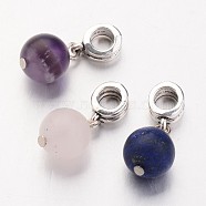Natural Gemstone European Dangle Charms, Round, Antique Silver, 22mm, Hole: 5mm(X-PALLOY-JF00226)