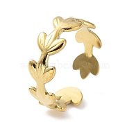304 Stainless Steel Finger Rings, Polished, Leaf Cuff Rings for Women, Real 18K Gold Plated, 6mm, Inner Diameter: 17.8mm(RJEW-L109-004G)