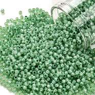TOHO Round Seed Beads, Japanese Seed Beads, (2103) Silver Lined Lime, 11/0, 2.2mm, Hole: 0.8mm, about 1103pcs/10g(X-SEED-TR11-2103)