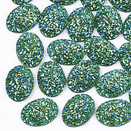Electroplate Druzy Resin Cabochons, Oval, Lime Green, 17.5x13x4.5mm(CRES-T012-08C)
