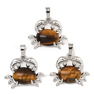 Rack Plating Brass Pendants, with Natural Tiger Eye, Crab Charms, Platinum, 22x26.5x7mm, Hole: 8x5mm(G-Z033-10P-03)