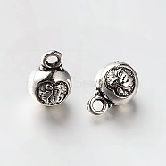 Round with Chinese Blessing Tibetan Style Alloy Charms, Antique Silver, 9x6mm, Hole: 1mm(PALLOY-N0115-10AS)