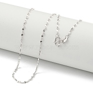 925 Sterling Silver Dapped Chain Necklaces, Real Platinum Plated, 17.83 inch(45.3cm)(NJEW-C052-13P)