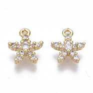 Brass Micro Cubic Zirconia Charms, Nickel Free, Real 18K Gold Plated, Star, Clear, 10x8x3mm, Hole: 1mm(KK-N231-22-NF)